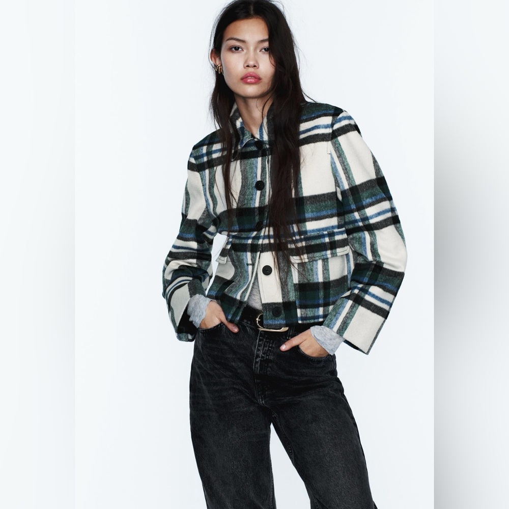NEW ZARA PLAID PATCH POCKET JACKET